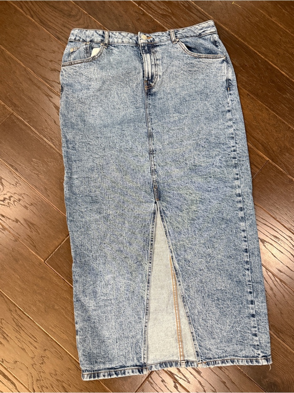 ASOS Light Blue Straight-Leg Denim Skirt with Front Slit